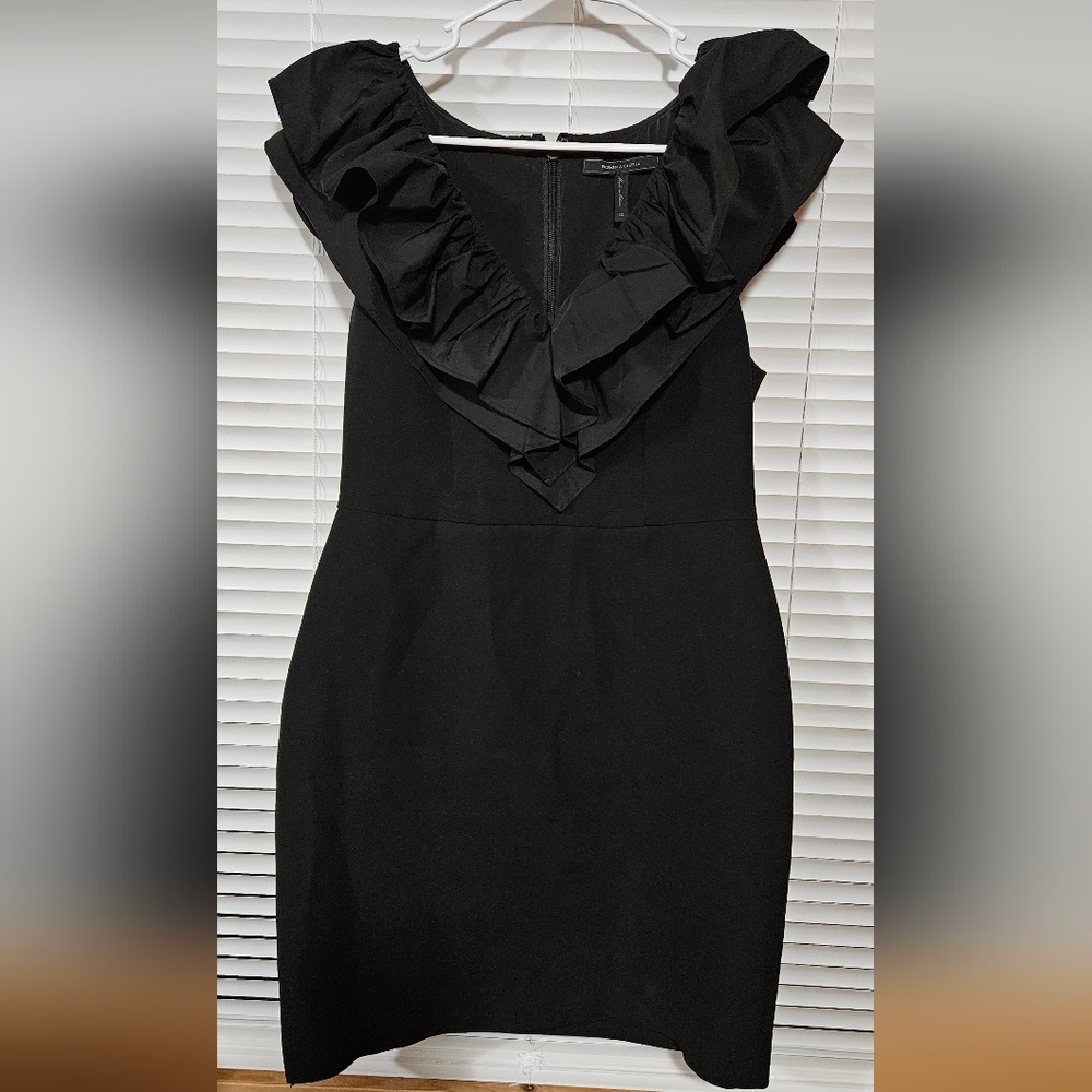 BCBG MAX AZRIA EVE RUFFLED MINI DRESS BLACK Size 10 - Picture 5 of 10